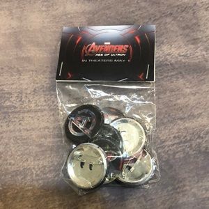Marvel Avengers Age of Ultron movie promo backpack pins. Various. 8 pins.